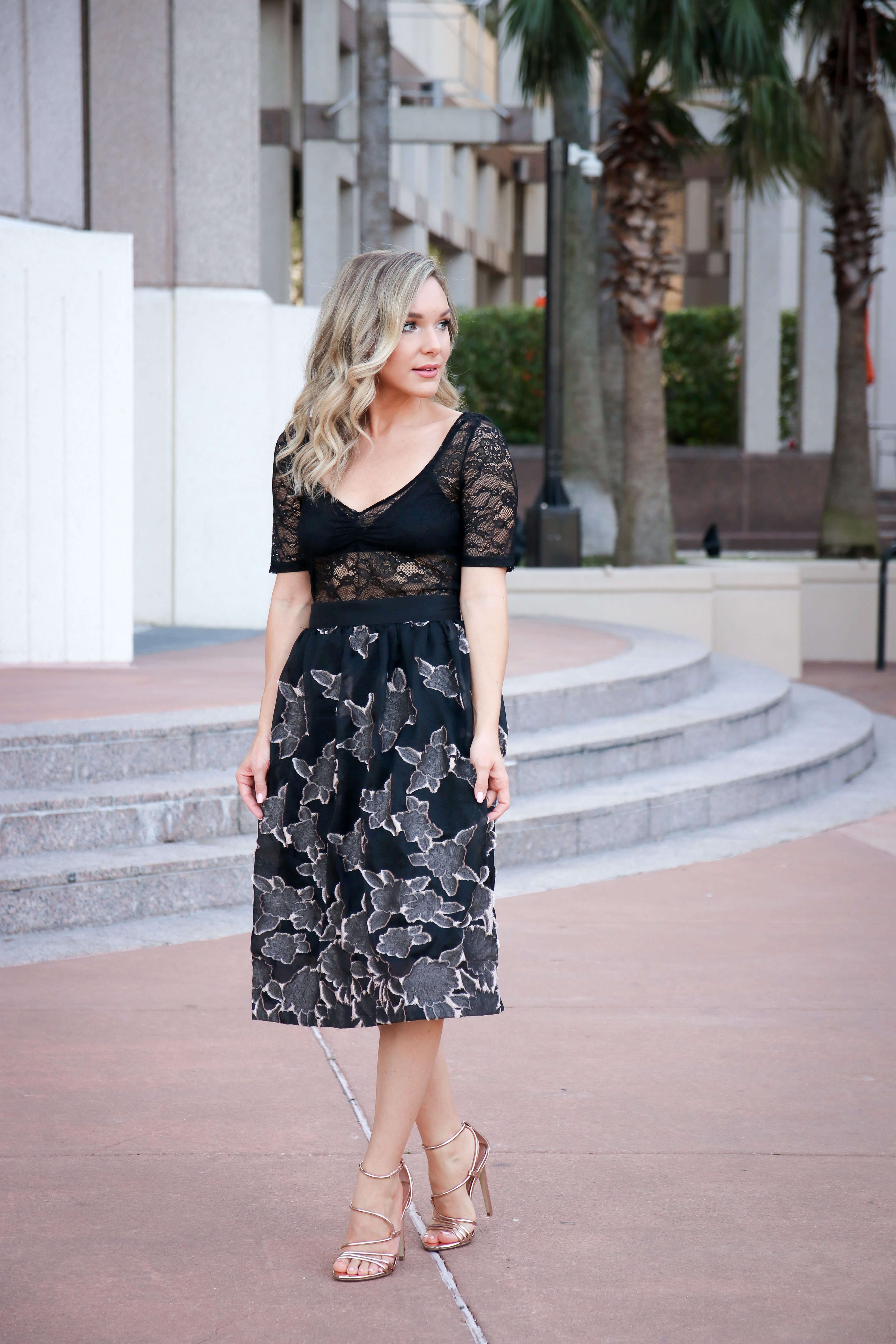 rose gold shoes skirt black lace