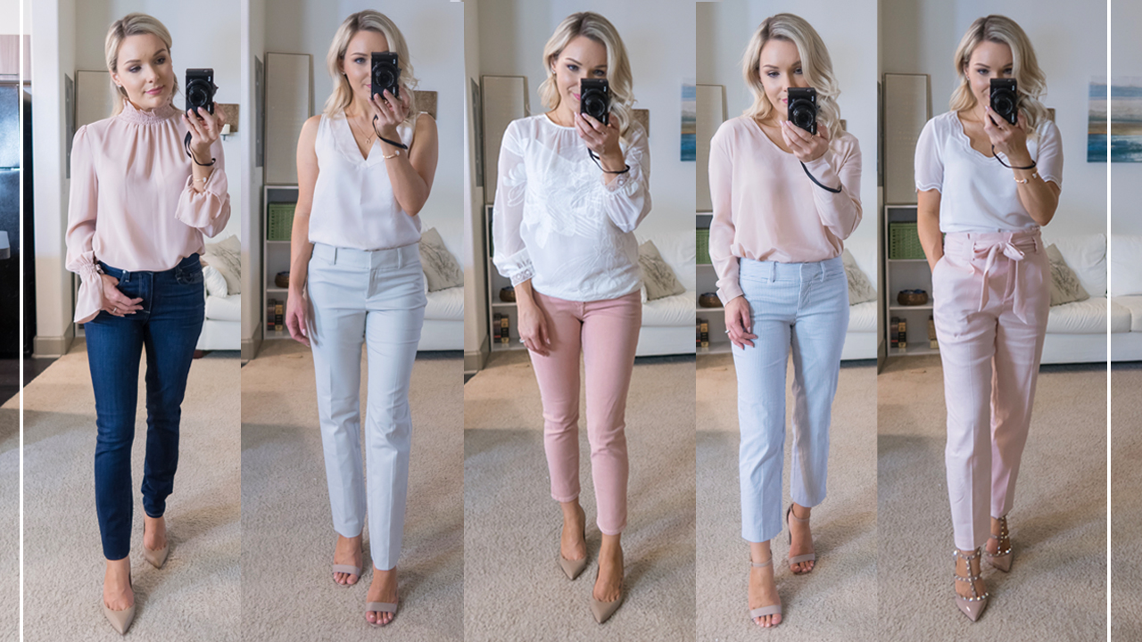 peach blouse outfit