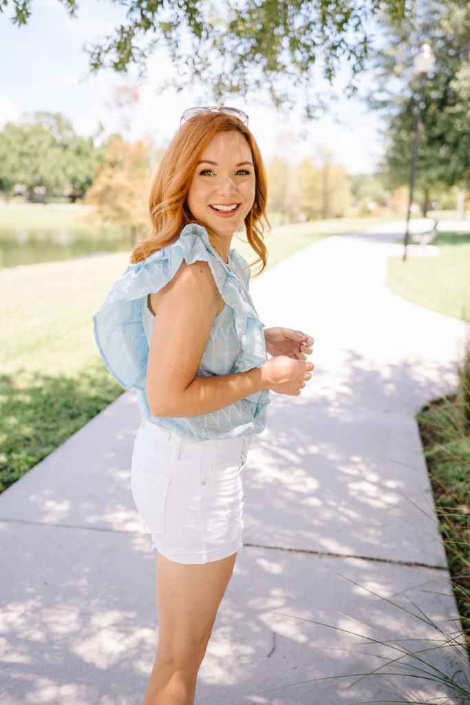 blue and white blouse