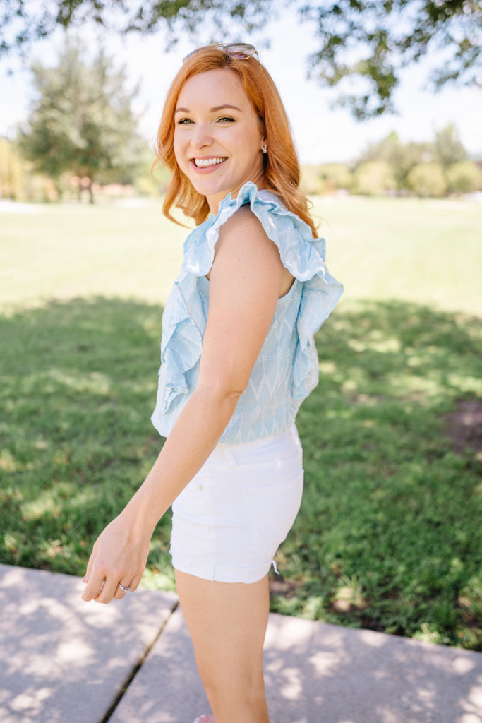 blue and white blouse